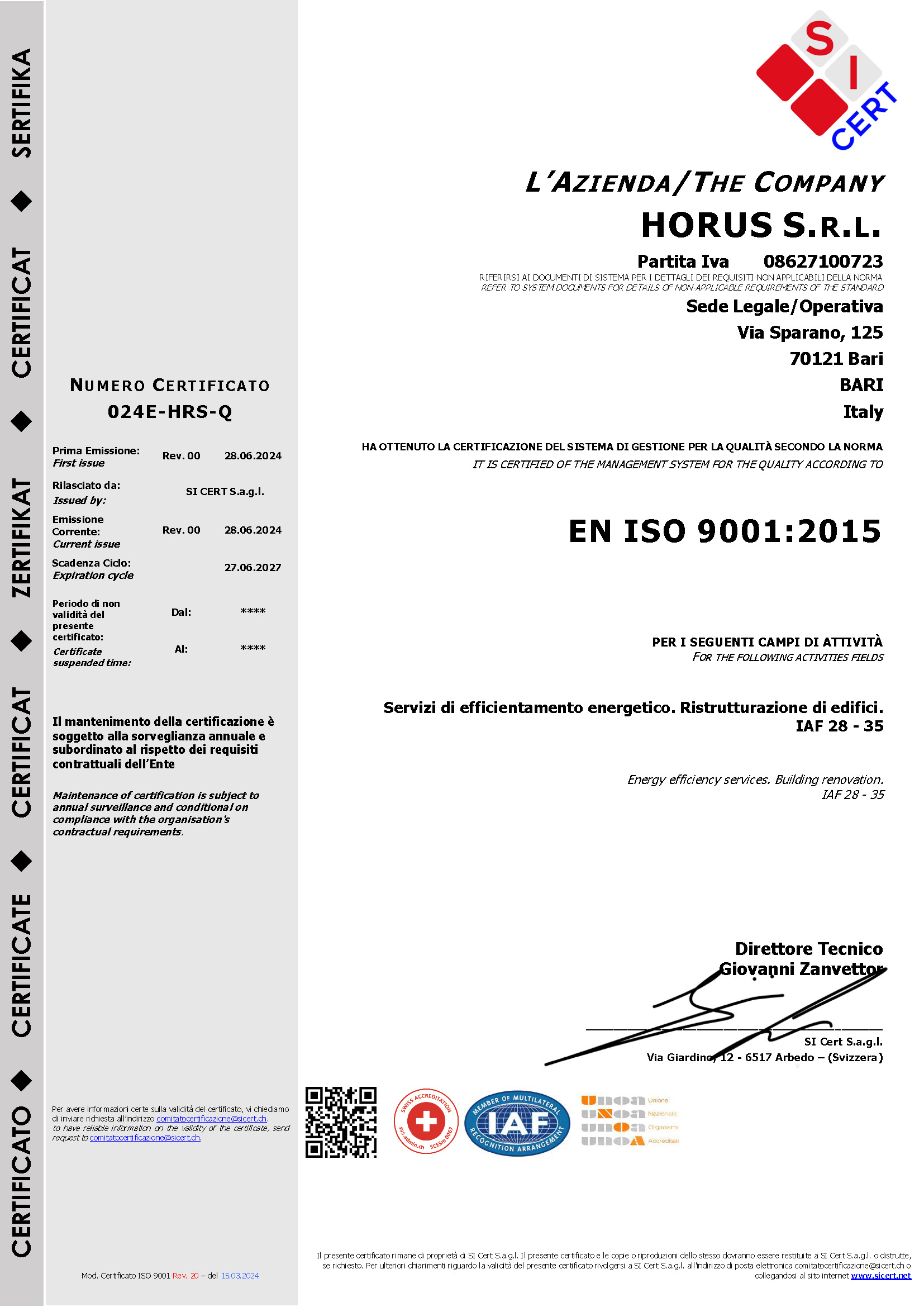 Certificazione ISO 9001 - SI CERT