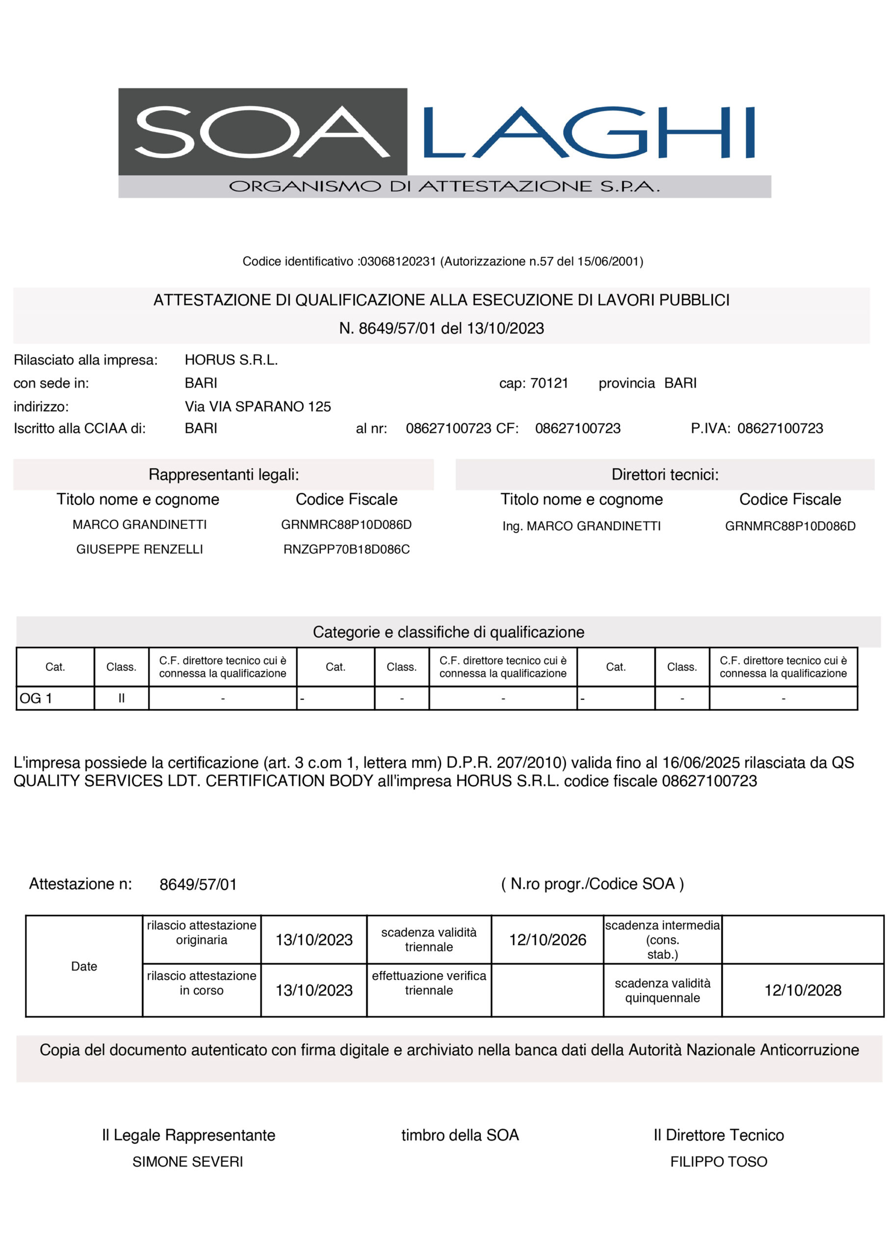 Certificazione SOA Horus